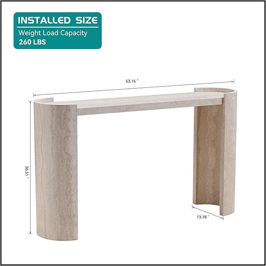 53.15" Faux Marble Pattern Entryway Table - Modern Narrow Console Table for Living Room and Hallway,Beige