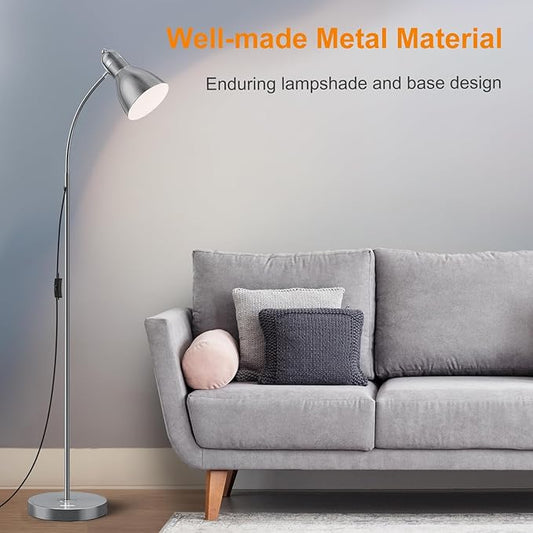 LEPOWER Floor Lamp, Metal Standing Lamp with Adjustable Gooseneck, Heavy Metal Base, Reading Pole Lamp for Office, Silver Floor Lamps for Bedroom, Living Room