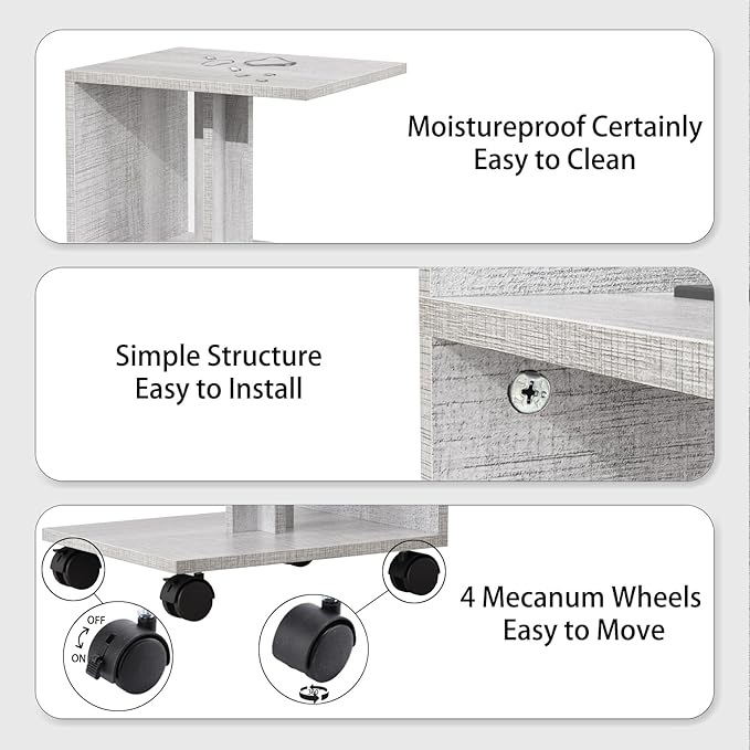 1 Pack Night Stand with Charging Station, Small Side Table for Couch, USB Ports and Outlet, End Table with 3-Layer Storage Shelves for Small Spaces, Living Room, Bedroom, Bedside (Gray)