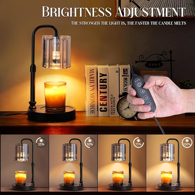 Candle Warmer Lamp with Timer Dimmer, Adjustable Height Candle Wax Warmer Warming Lamp with 2x50W Bulbs for Scented Candles for Housewarming Bedroom Home Decor Mom Women