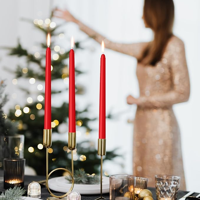 30 Pack Red Taper Candles - Taper Candles 10 Inch Dripless, Smokeless & Unscented - 8 Hours Long Burning - Hand Poured Tall Candlesticks - Ideal for Weddings, Dinner Parties, and Home Decor