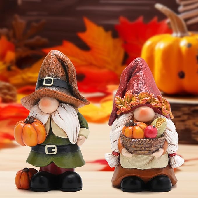Hodao Thanksgiving Pumpkin Decorations Gnome Elf Collectibles Home Decor Thanksgiving Pumpkin Gnomes Charming Fall Collectibles for Home Decor and Unique Gifts(2 PCS)