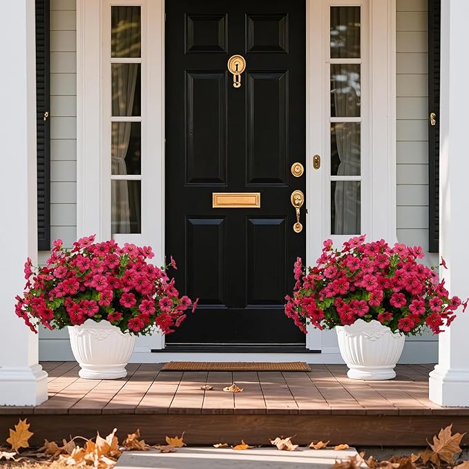 12 Bundles Artificial Flowers for Outdoor Indoor Fake Flowers uv Resistant Artificial Outdoor Flowers Fake Plants for Porch Garden Home Patio Decor (Rose Red)