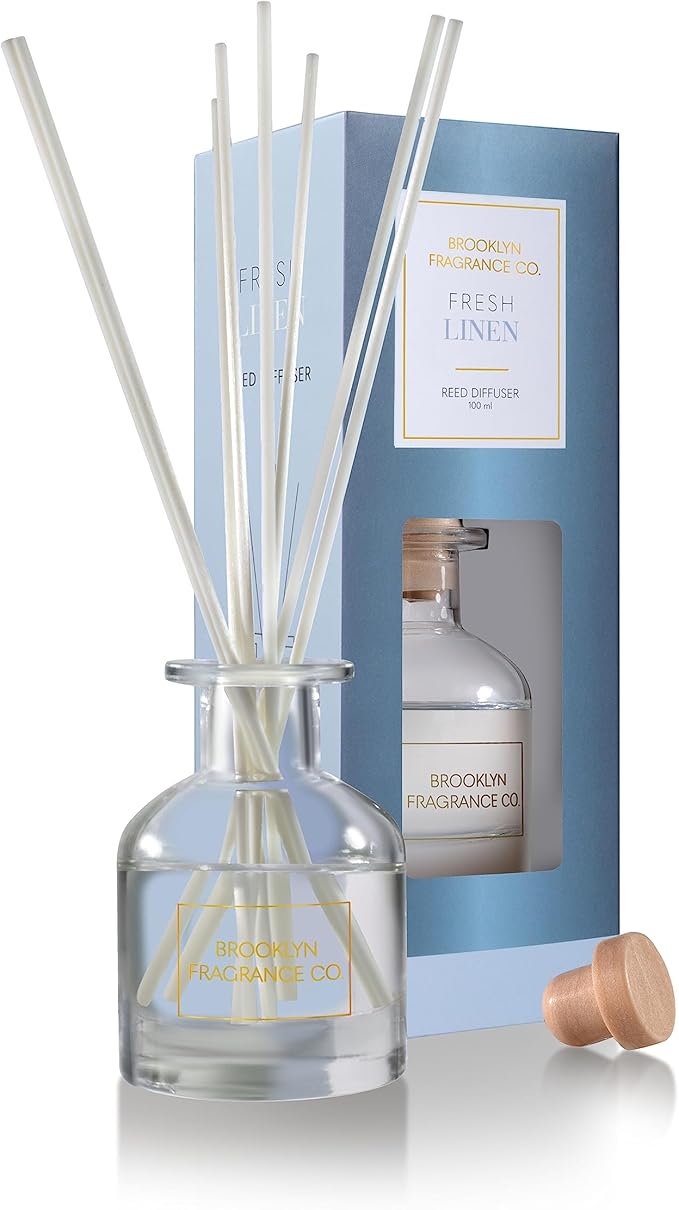 Brooklyn Fragrance Co Reed Diffuser (BFC3) Fresh Linen, 100ml - Glass Bottle – Fiber Sticks – Home Fragrance Solution