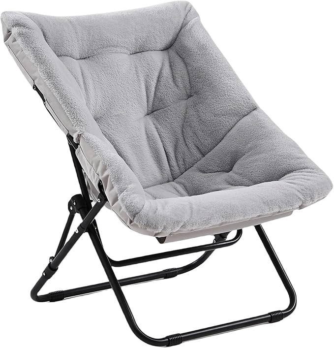 Comfy Folded Chair, Soft Faux Fur Oversized Folding Accent Chair, Flexible Lounge Lazy Chair for Adults Kids, Metal Frame Moon Chair for Dorm Room, Bedroom, Living Room