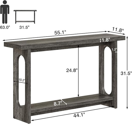 Entryway Console Table, 55" Wood Grey Console Table Narrow Sofa Tables with Storage Hallway Foyer Tables for Entryway, Living Room, Hallway