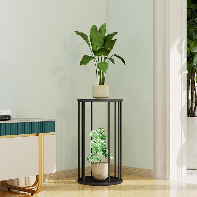 Plant Stand Indoor,small plant stool,Flower Pot Corner stand holder,Mid Century Heavy Duty Metal Tall Home Decor,Modern Round End Table,Small Rustic Display Stand for Living Room,Bedroom(Black,3 Packs)