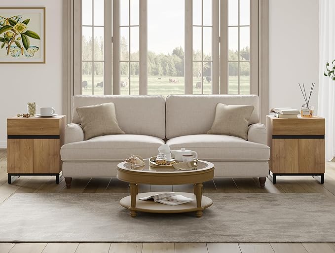 WAMPAT 2 Pack Modern End Table with 1 Drawer & 1 Storage Cabinet, Farmhouse Sofa Table with 2 Open Door, Wood Rustic Side End Table for Living Room, Nighstand for Bedroom, Oak