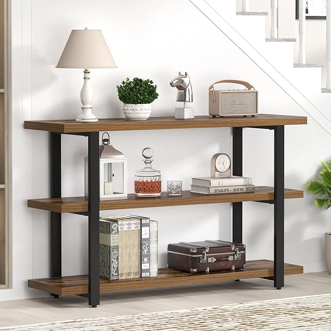 FOLUBAN Sofa Table, Wood Entryway Table with Storage Shelves for Living Room, Modern Console Tables for Hallway, Entrance, or Behind Couch, Rustic Brown, 47 Inch