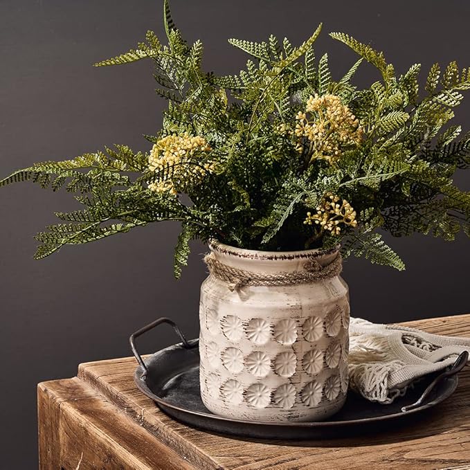 Ceramic Flower Vases for Home Decor Rustic Ideal Shelf Decor Table Décor, 6 Inch Ceramic White Vase for Flowers, Neutral Cream Vases for Mantel, Shelf, Living Room, Table Decoration, Beige