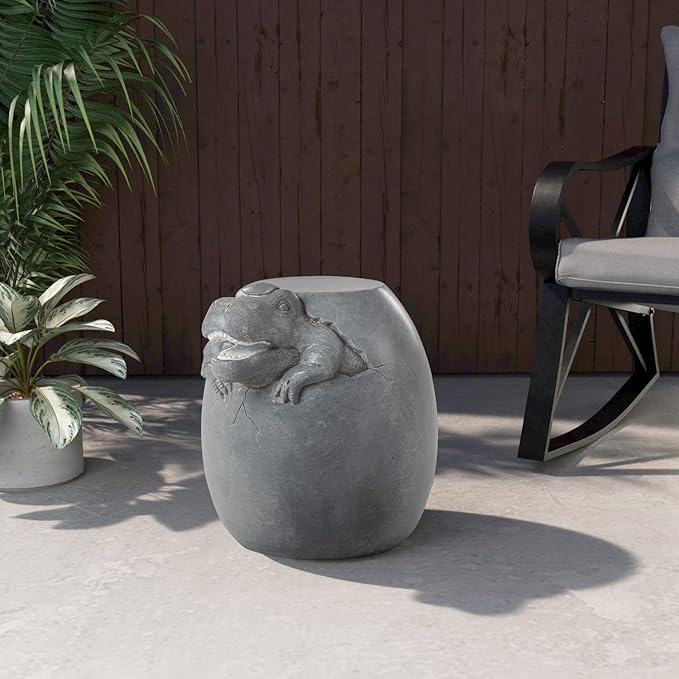 SUNBURY Outdoor Side Table for Patio, Concrete Side Table, Grey Dinosaur Small Side Table End Table, Outdoor Accent Table Garden Stool