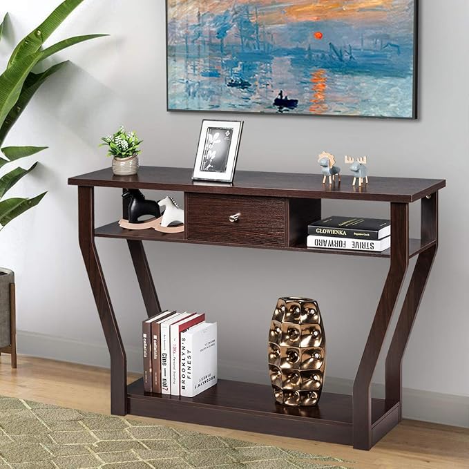 Safeplus 47" Accent Console Tables with Drawer and Shelf for Living Room Hallway Entryway