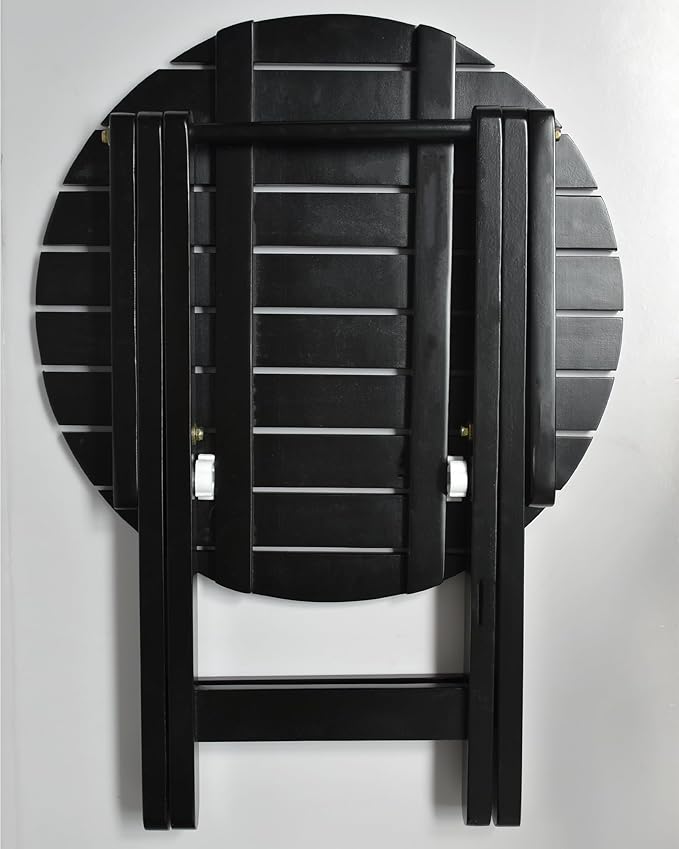 Small Round Folding Side Table Set of 2, Patio Foldable Wooden End Tables for Outdoor Indoor Porch Camping Living Room Bedside Couch, as Coffee Table or Plant Stand, Black