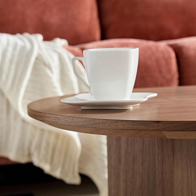 WILLIAMSPACE 39.37" Oval Wooden Coffee Table, Modern Wood Center Table with Sturdy Pedestal for Living Room, Accent Side Table End Table for Apartment (Walnut)