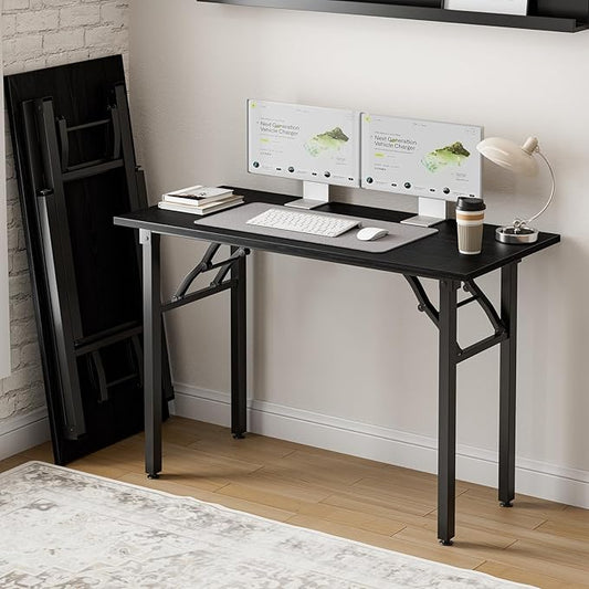 Frylr Small Folding Computer Desk – Portable 43.3 Inch Foldable Laptop Table, Collapsible and Compact for Easy Storage and Fast Setup, Lightweight for Small Spaces, Craft and Study Use, Dark Oak