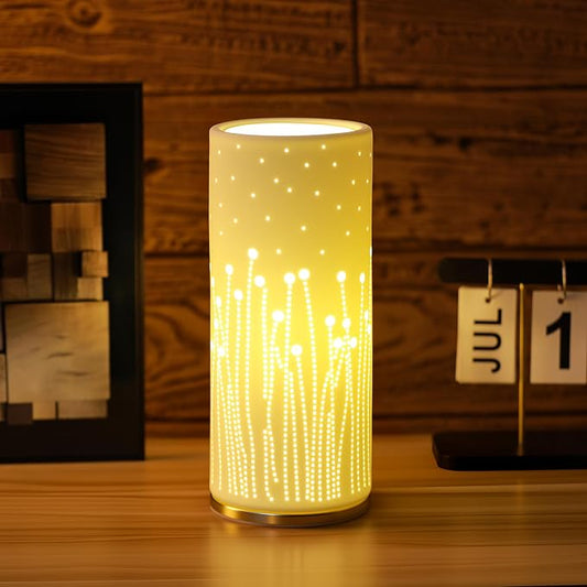 Small Modern Ceramics Bedside Table Lamp, 4.5 x 4.5 x 9.75 Inch White Firework Style Nightstand Lamps, Side Table Lamps for Bedroom Living Room Entryway Table Light