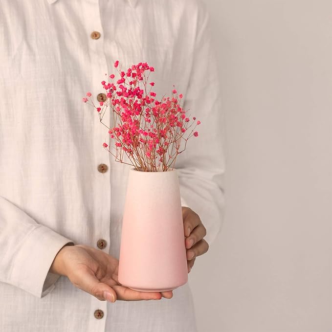 Pink Vase - 6" Pink Ceramic vase for Flower, Cute Modern Vases for Home Decor, Minimalist vases for Centerpieces, Living Room,Bedroom or Gift