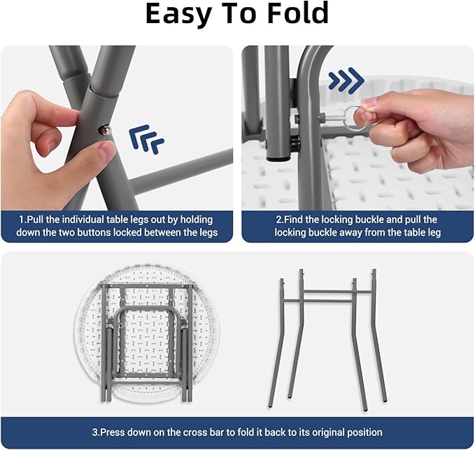 28in Cocktail Table White High Top Folding, Round Portable Bar Height Folding Table with Removable Legs, Indoor Outdoor Banquet for Parties, Commercial, Speech, School
