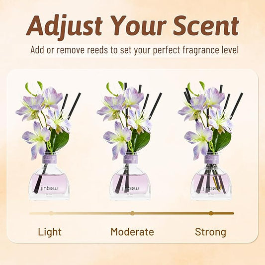 Flower Reed Diffuser Gift Set, Cedar Essential Oil with Scent Sticks, Air Freshener for Bathroom Shelf Office Decor, Home Fragrance for Men and Women, 3.4 oz