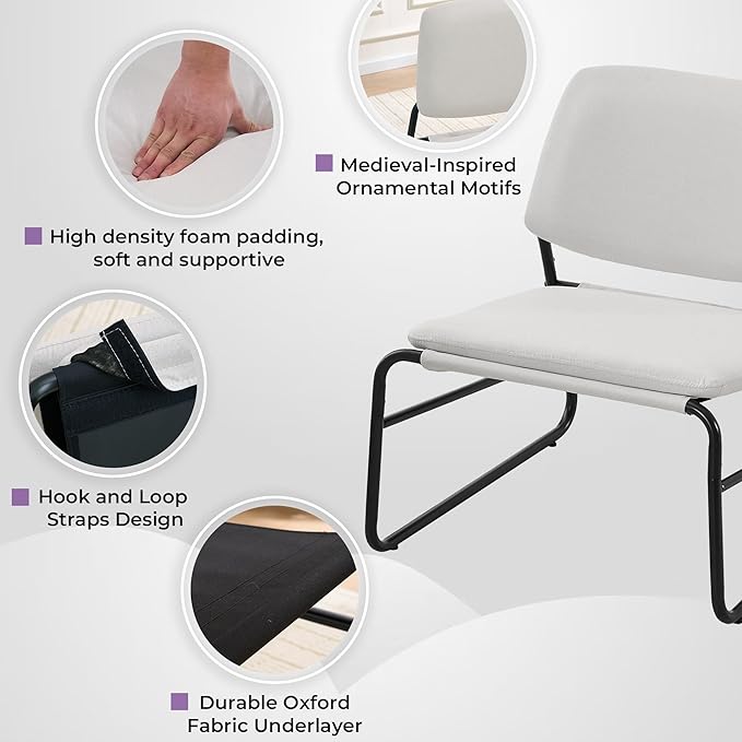 DAICO Modern Accent Chair Comfy Living Room Chair Armless Sling Accent Chairs Upholstered Side Sitting Chairs with Metal Frame for Office Reception Reading Bedroom Waiting Room, Beige