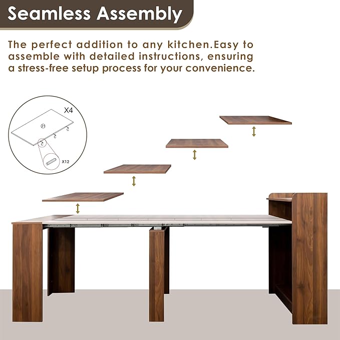 DMAITH 20"-99" Extendable Dining Table with Storage for 2-10 People, Modern Modular Extension Table, Space-Saving Extra Long Folding Dining Table, Multifunctional Conference Meeting Table, Walnut