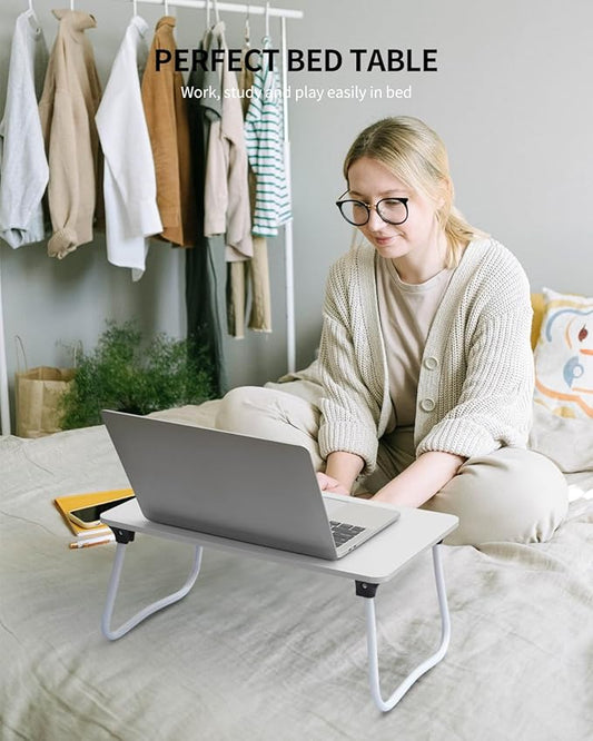 Ruxury Foldable Lap Desk Laptop Stand Bed Desk Table Tray, Breakfast Serving Tray, Portable & Lightweight Mini Table, Lap Tablet Desk for Sofa Couch Floor - White