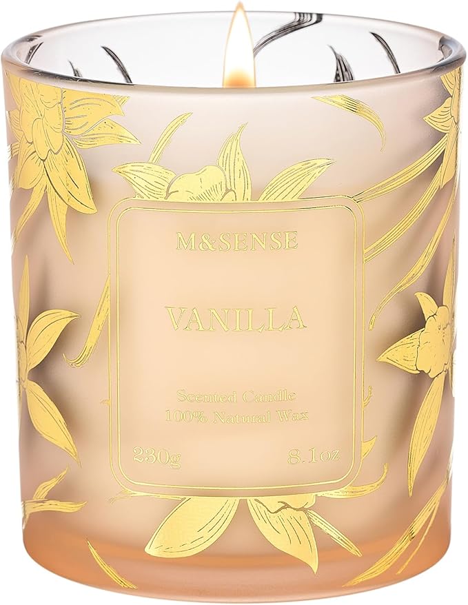 M&SENSE Creamy Scented Candles, Vegan Soy Candles, Vanilla Naturally Scented, 8.1oz 42-Hour Slow Burning Time, Toxic Free Winter Kitchen Relaxing Sleep Fancy Gift for Home Decor