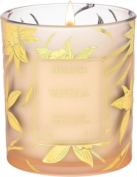 M&SENSE Creamy Scented Candles, Vegan Soy Candles, Vanilla Naturally Scented, 8.1oz 42-Hour Slow Burning Time, Toxic Free Winter Kitchen Relaxing Sleep Fancy Gift for Home Decor