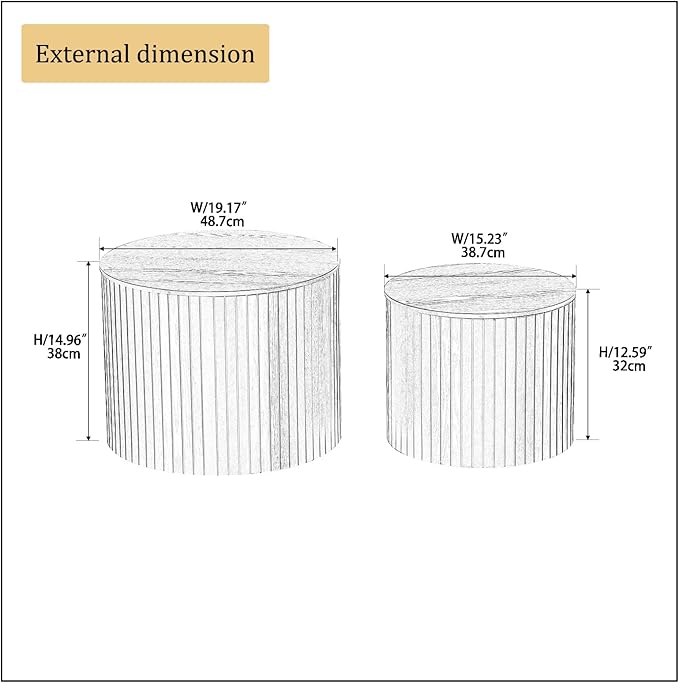 kevinplus Black Coffee Table Nesting Tables Set of 2 for Living Room, Modern Circle Drum Small Coffee Table with Storage Contemporary Side Table End Table with Moveable Lid, Black