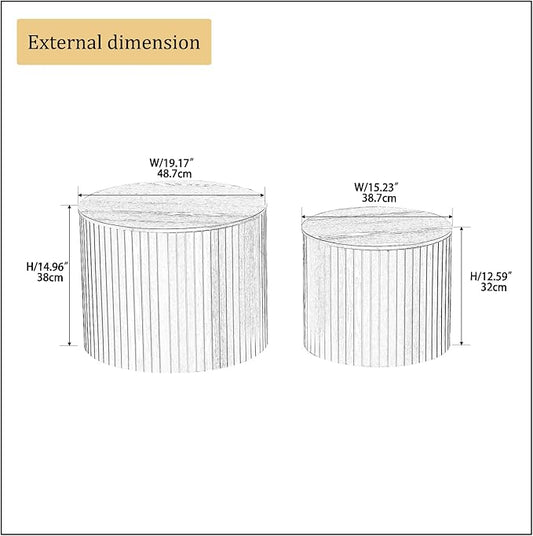 Nesting Coffee Table Set of 2, Modern Round Wooden Circle Accent Coffee Tables for Small Spaces Living Room Bedroom Balcony Office Drum Side Table