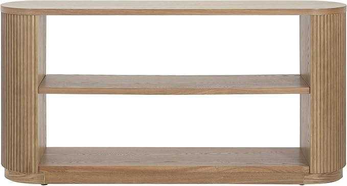 kevinplus 58.9'' Console Table Sofa Table for Entryway, 3-Tier Storage Open Shelf Modern Countryside Farmhouse Style, Elegant Wood Grain & Fluted Design, Easy Assemble, Natural