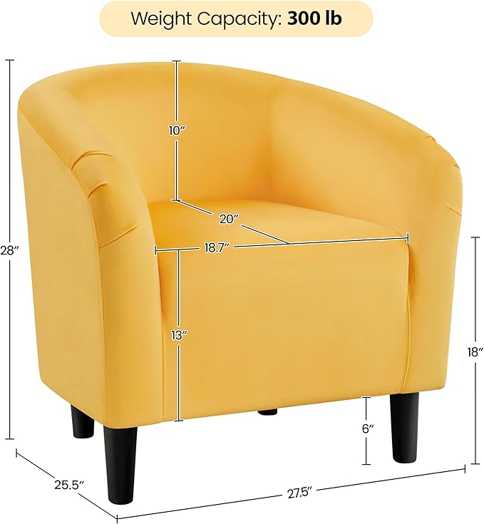 Yaheetech Accent Barrel Chair, Velvet Club Chair, Furry Sherpa Elegant Armchair with Cozy Soft Padded, Suitable for Living Room Bedroom Reception Room Office, Yellow