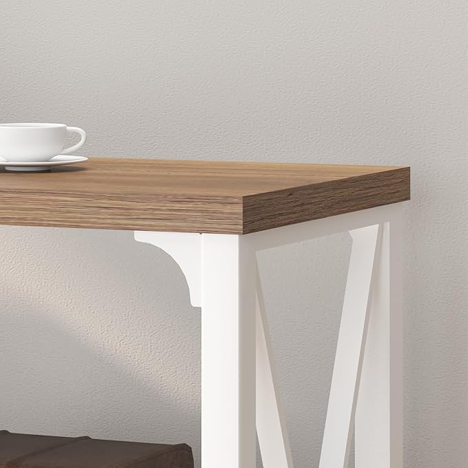 IBF Farmhouse Entryway Table, Wood TV Console Table, Rustic Metal Sofa Table, Industrial Hallway Tables with Storage Shelves, Modern Foyer Tables for Front Entry Way, White and Rustic Oak, 47 Inch