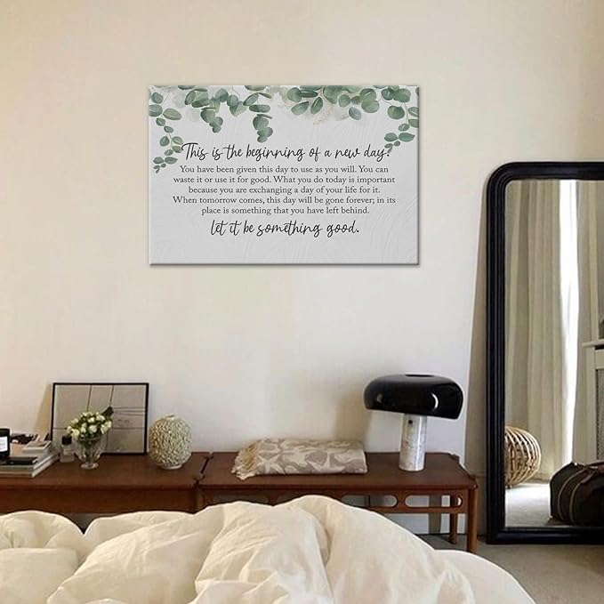 BIWSHA Inspirational This is the Beginning of a New Day Canvas Wall Art Prints Decor for Home Bathroom Bedroom Living Room Office，Motivation Themed Art Decor 16x24 Inch,Positive Saying Art Gifts