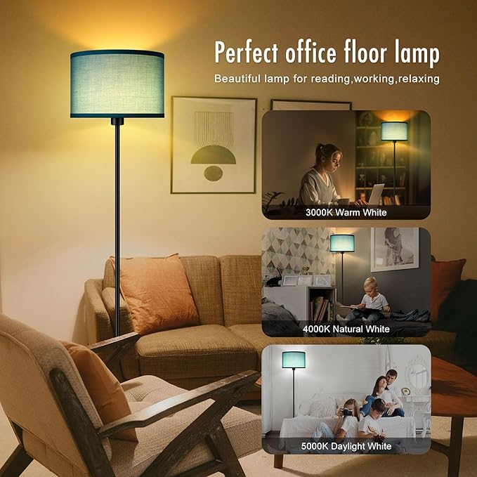 Black Floor Lamp Standing Lamp, 58" Tall LED Floor Lamp, Simple Living Room Lamps with Lampshade, Foot Pedal Switch, Small Tall Lamp for Bedroom/Dining Room/Boys' Room/Girls' Room, Green(Without Bulb)