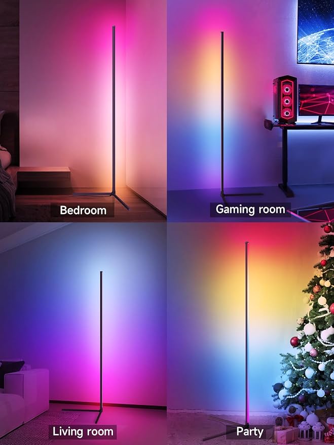 Corner Floor Lamp, RGB LED Corner Lamp with Music Sync, Smart App and Remote Control Color Changing Ambience Light, LED Lamp with 16 Million Colors for Bedroom, Living Room Gaming Room