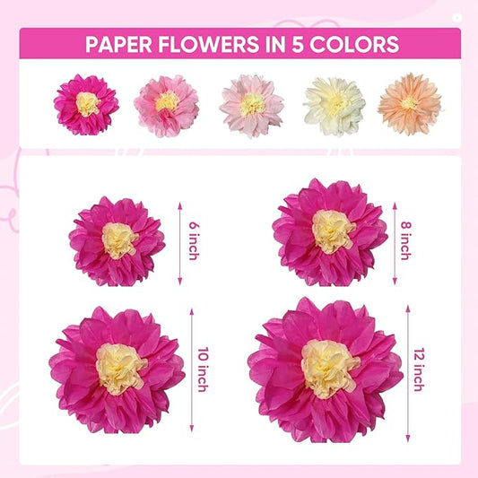 BRT Bearingshui Tissue Paper PomPoms Flower 22 Pcs Pink,Light Pink,Hot Pink,Ivory,Light peach Chrysanth Flower for Nursery Wall Birthday Bachelorette Wedding Baby Shower Bridal Shower Party Decoration
