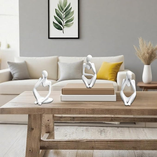 Mingzhang 3pcs Thinker Statue Abstract Art Thinker Figurines White Home Decor for Living Room, Office, Coffee Table, Bookshelf Decoration, Housewarming Gifts