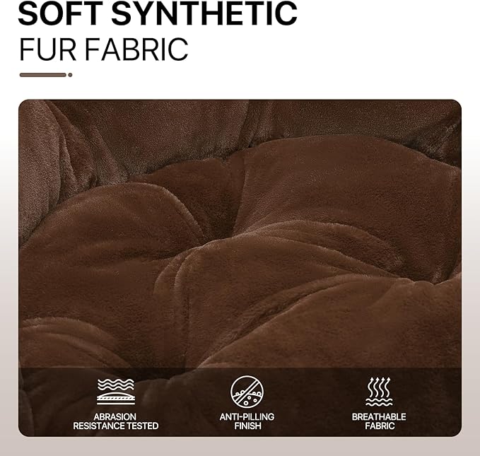 Athena Collection Comfy Saucer Chair Folding Cozy Chair for Bed Room Living Room Accent Chair Faux Fur Reading Chair Foldable Metal Frame Lazy Chair Moon Chair for Adult Set of 2, Brown