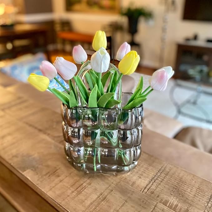 ABAJI 20PCS Tulip Artificial Flowers 12.6inch Real Touch for Wedding Decor Banquet Party Home Hotel Office Decoration Holiday Anniversary Celebration Faux Sterm