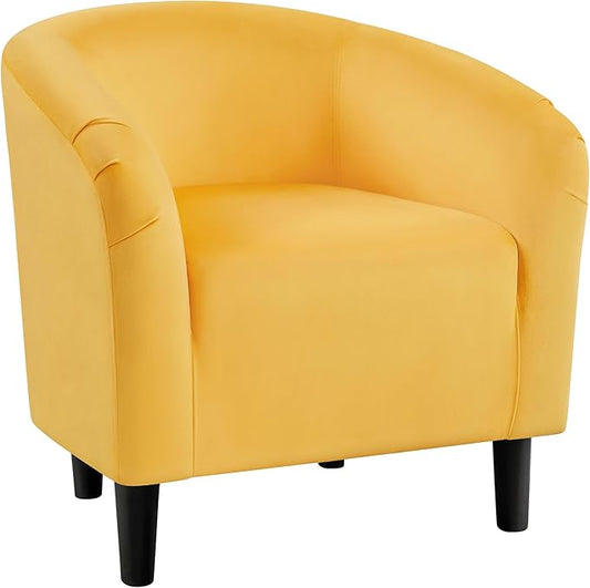 Yaheetech Accent Barrel Chair, Velvet Club Chair, Furry Sherpa Elegant Armchair with Cozy Soft Padded, Suitable for Living Room Bedroom Reception Room Office, Yellow