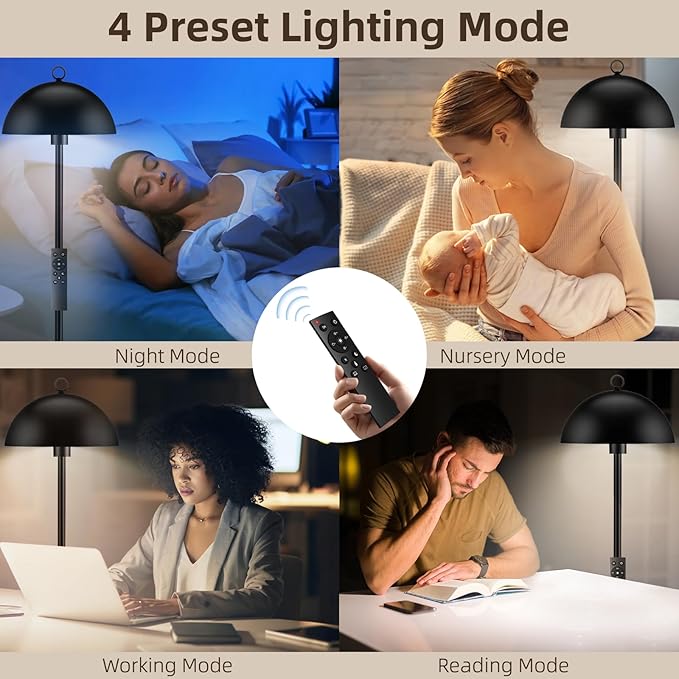 Floor Lamp, Industrial Floor Lamps for Living Room, Smart Standing Lamps with Remote Control, Stepless Dimmable Colors Temperature & Brightness, Metal Floor Lamp for Bedroom, Office, Reading