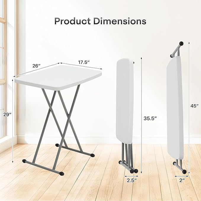 Athena Collection Folding TV Tray Couch Table 26 Inch Wide with 4 Height Adjustable, Portable Small Folding Table Dinner Tray Laptop Table for Living Room Small Space for Eating on Bed Sofa Couch