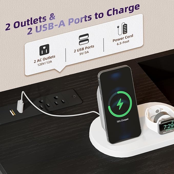 Somdot Black Nightstand with Charging Station and LED Light, Wide 5 Drawers Dresser for Bedroom with Fabric Bins and Open Shelf for Bedroom Kids Closet Dorm Guest Room, Black