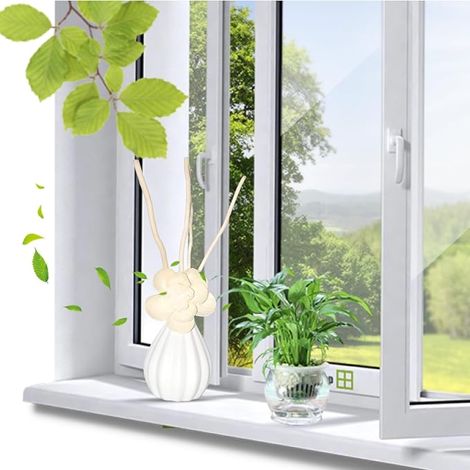 Dried Flower Reed Diffuser Set, Natural Sticks, Elegant Ceramic Bottle, Aromatherapy Oil Set, Home Fragrance & Decorative Diffuser (LilyLotus)