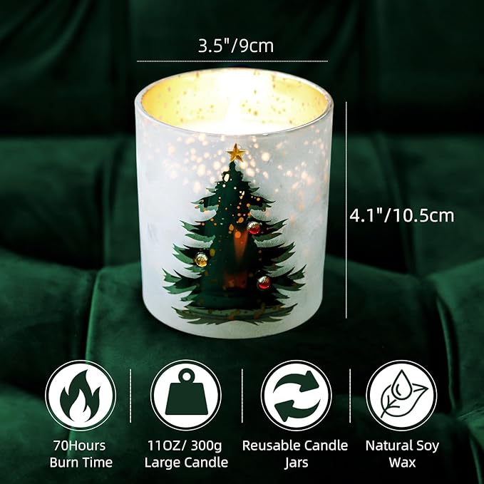 Christmas Candle 11OZ - Pine Fir Scented Candle with Xmas Tree Design, Indoor Christmas Winter Table Decorations, Ideal Gifts