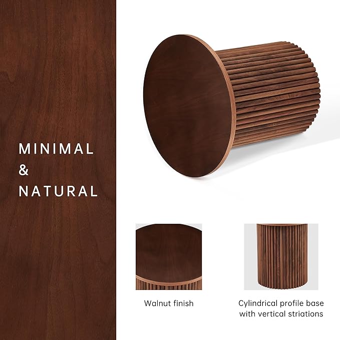 NORDICANA Single Accent Side Table for Living Room, 19.6 Inch Wide 19.6 Inch Tall Walnut Color Round End Table for Sofa, Accent Chair, Manufactured Wood Top with Walnut Veneer