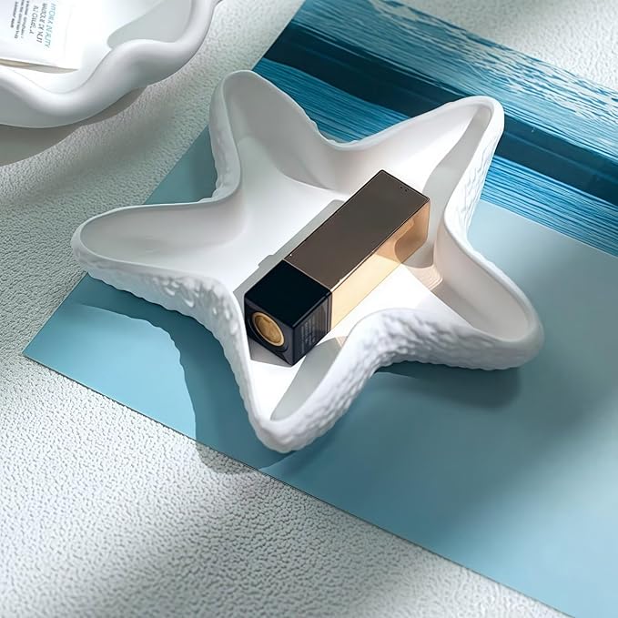 Starfish Jewelry Dish Ceramic Holder Ring Trinket Tray, Ocean-themed Decorative Trinket Dish, Suitable for Mother Friend Sister, Gifts for Women, Home Decor Trinket Dish(White)