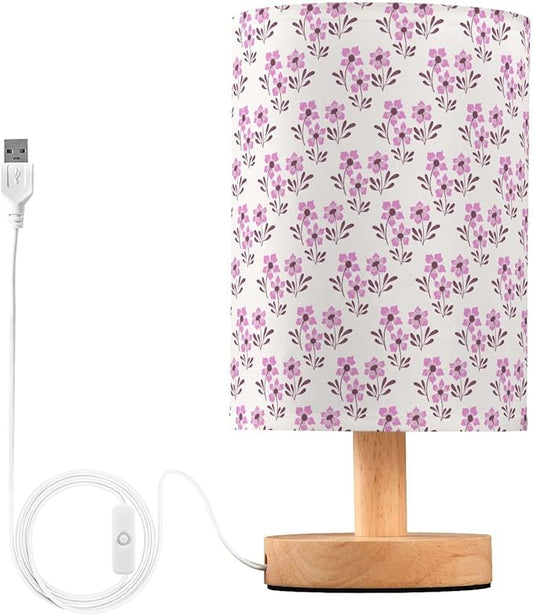 Small Table Lamp for Bedroom Bedside Nightstand with Wire Switch Desk Lamps Linen Fabric Shade Flower Print(Pink)