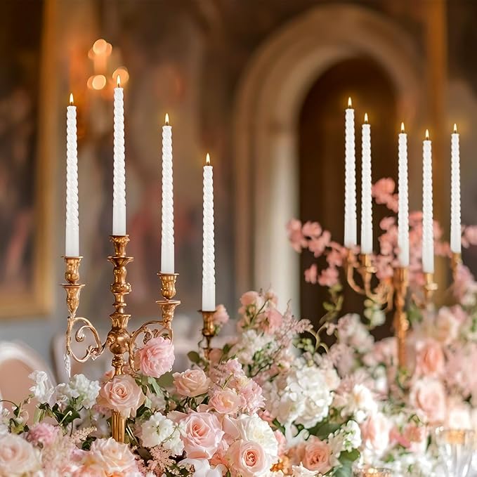 12 Pack White Spiral Taper Candles,Smooth Flame,7+Hour Burn Time,The Perfect Choice for Halloween&Multiple Purposes.